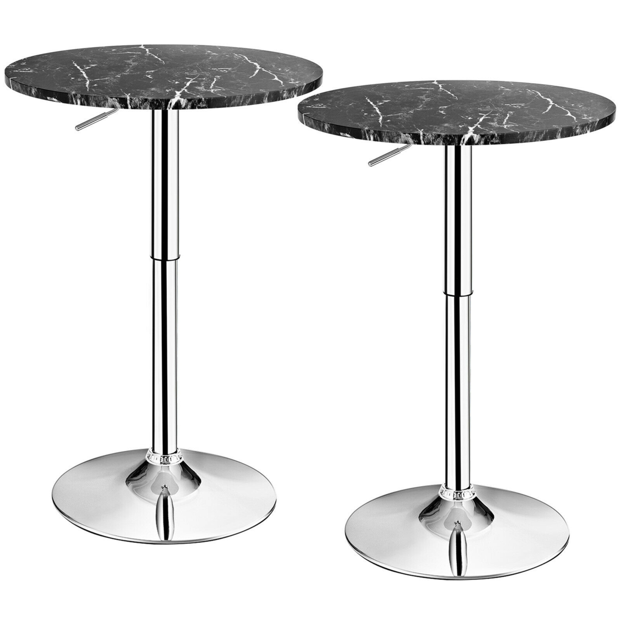 2PCS Round Pub Table Swivel Adjustable Bar Table W/Faux Marble Top Black