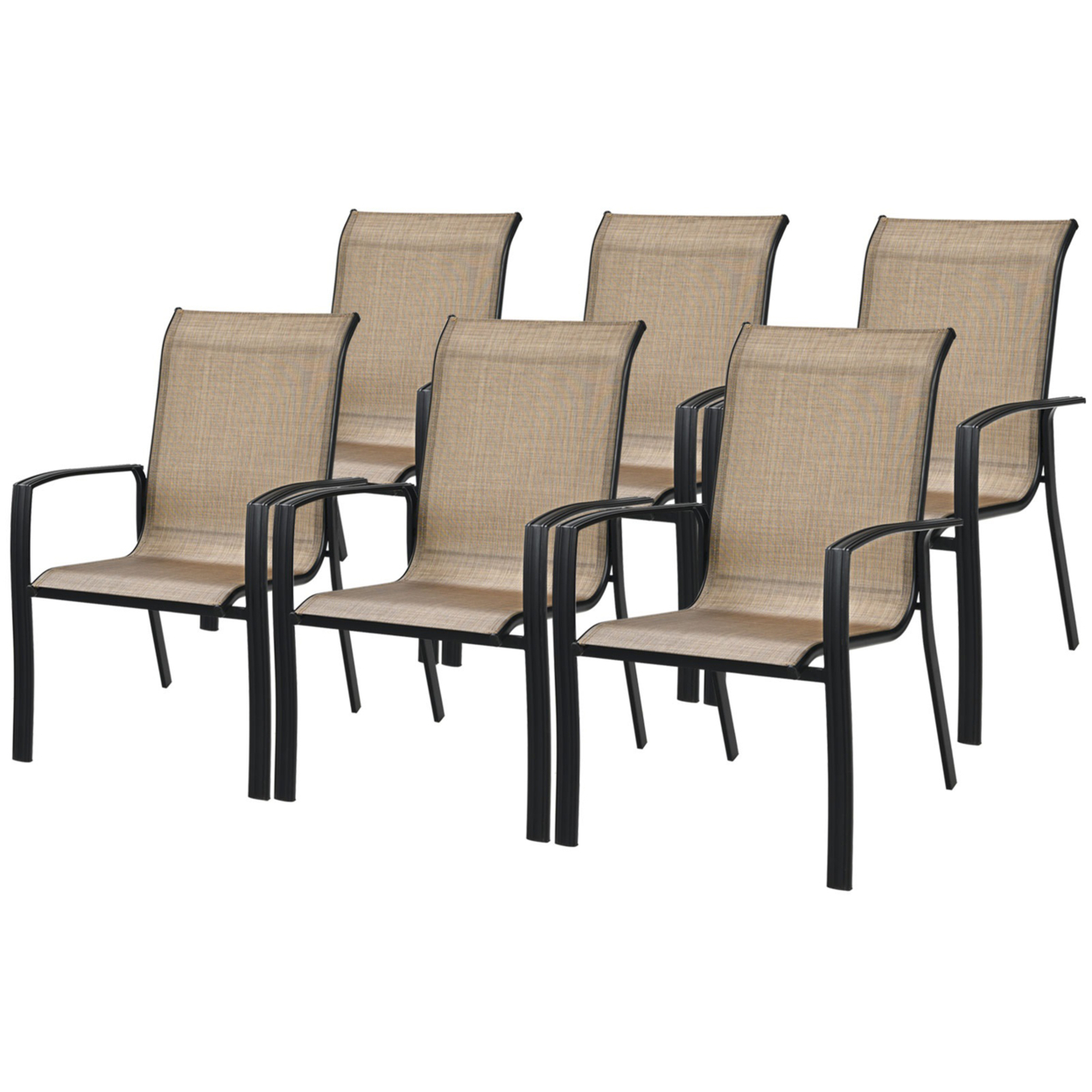 Outdoor Stackable Dining Chair Patio Armchair W/ Breathable Fabric - Brown, 16 Pcs