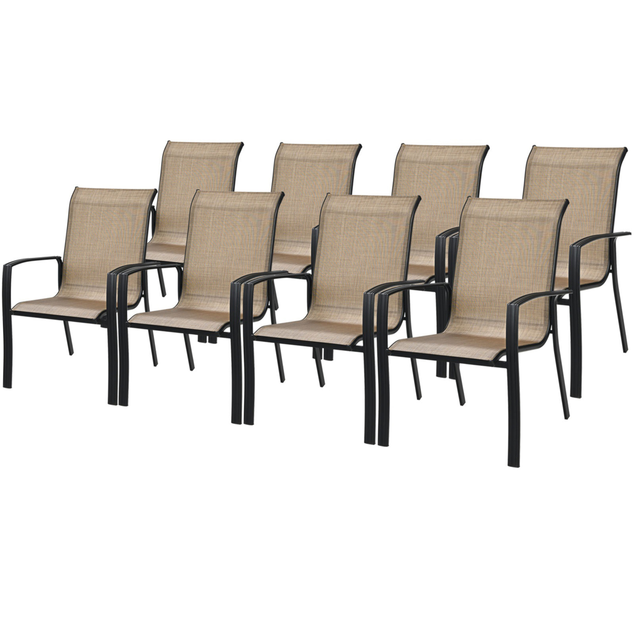 Outdoor Stackable Dining Chair Patio Armchair W/ Breathable Fabric - Brown, 8 Pcs