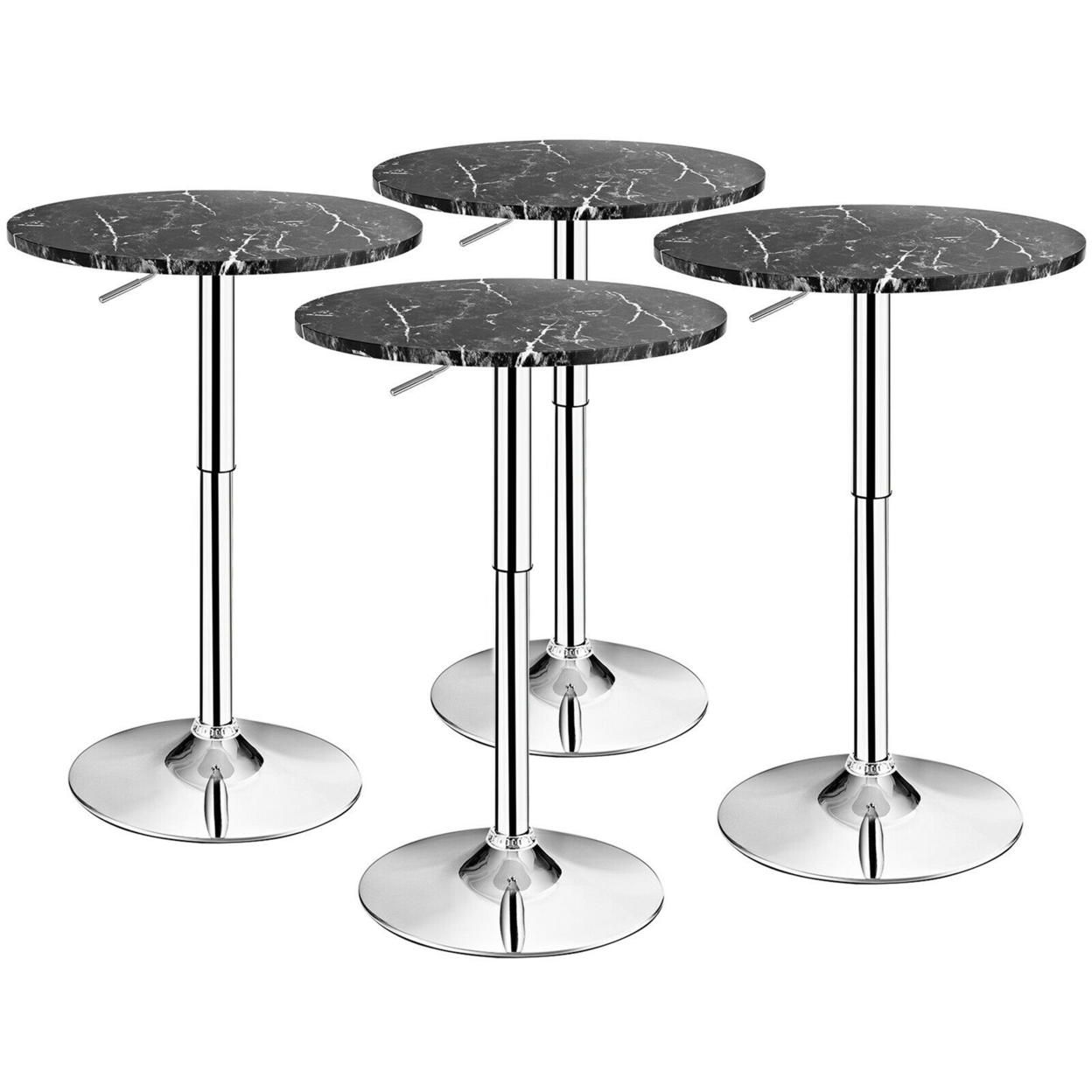 4PCS Round Pub Table Swivel Adjustable Bar Table W/Faux Marble Top Black