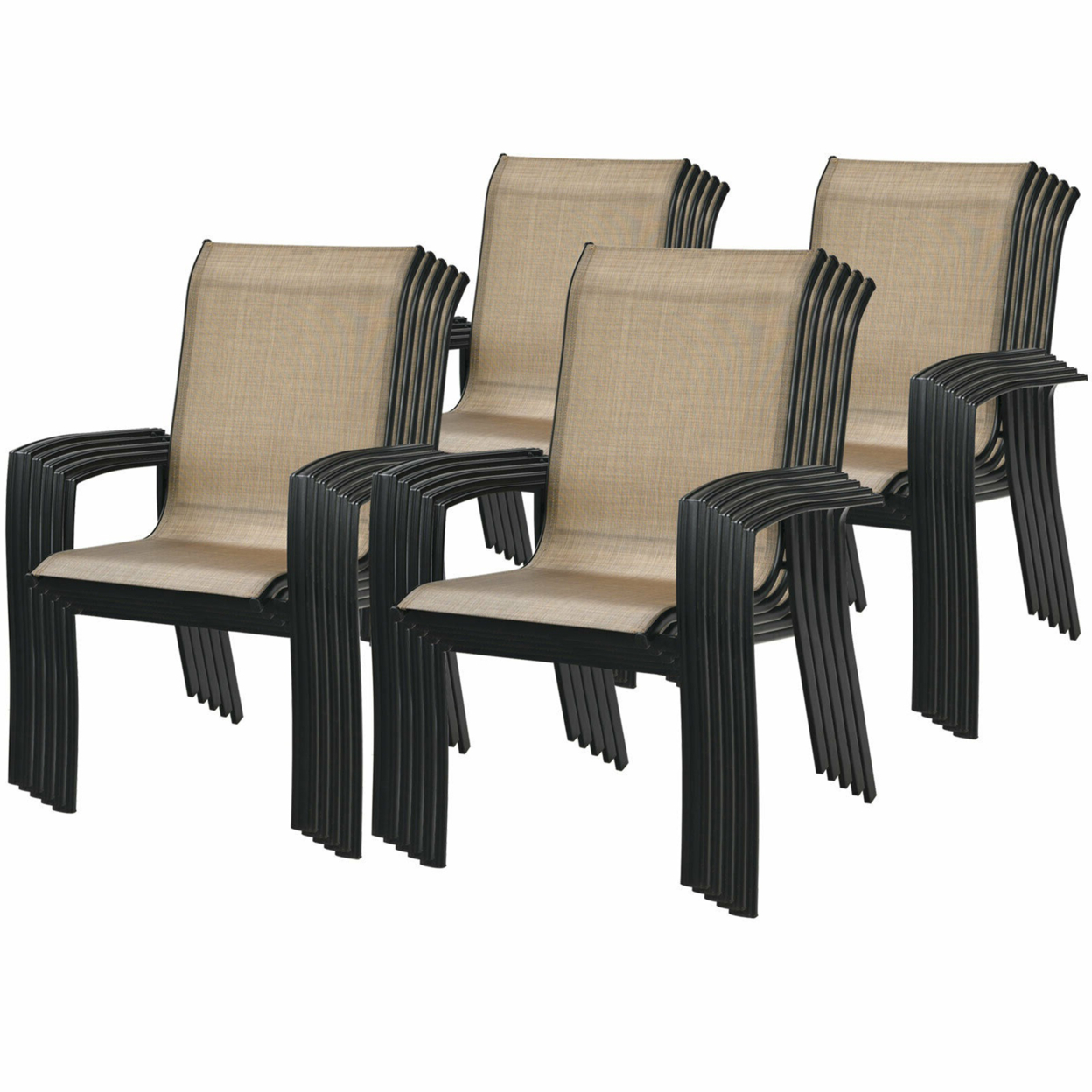 Outdoor Stackable Dining Chair Patio Armchair W/ Breathable Fabric - Brown, 20 Pcs