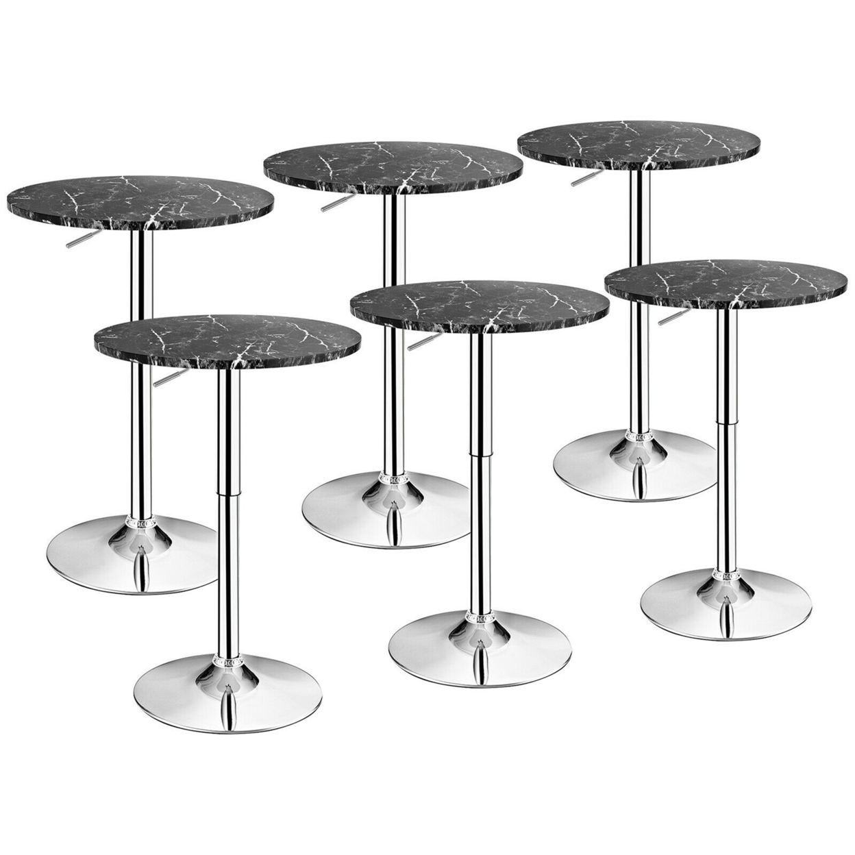 6PCS Round Pub Table Swivel Adjustable Bar Table W/Faux Marble Top Black