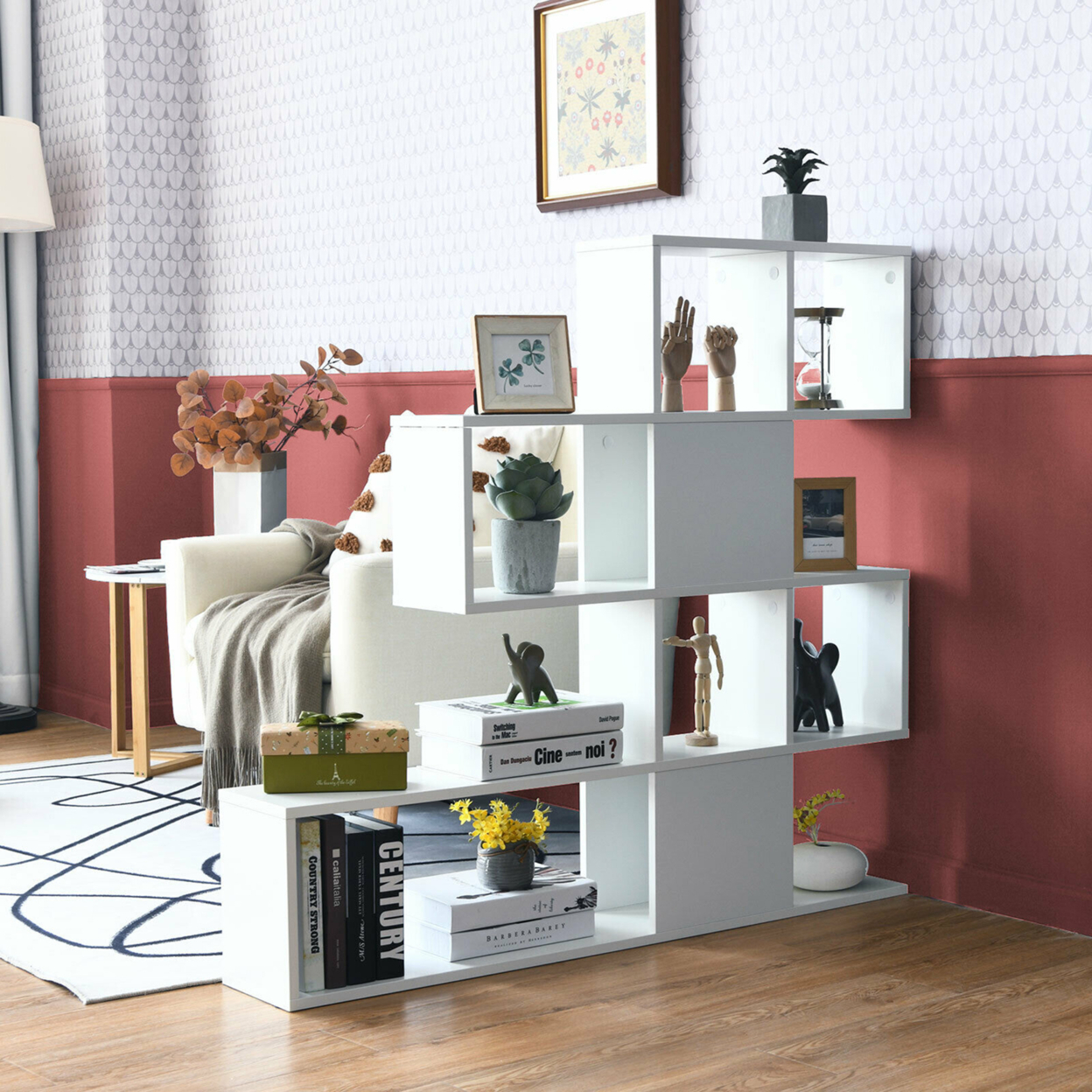 5-Tier Bookshelf Corner Ladder Bookcase Display Storage Rack White