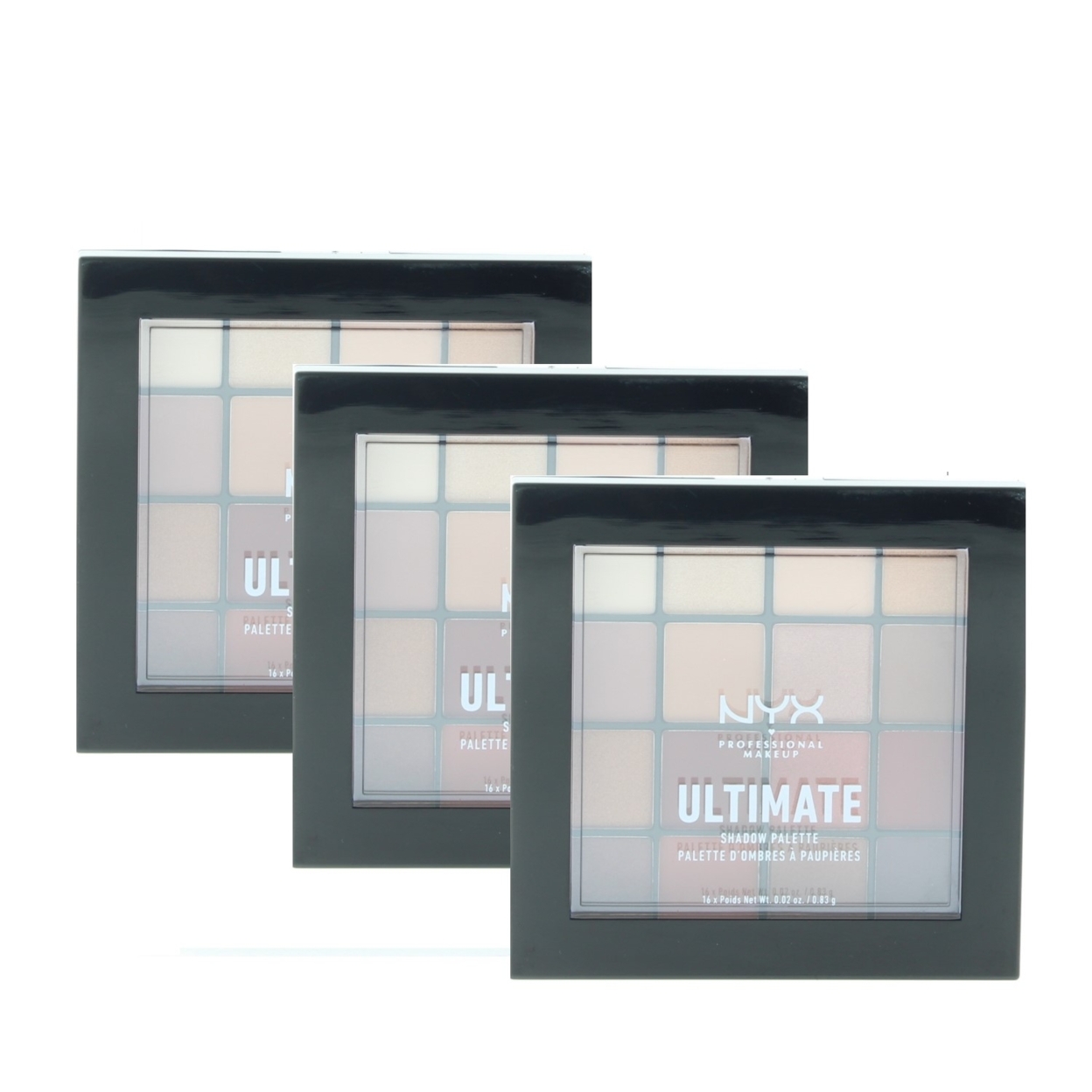 NYX Professional Makeup Ultimate Shadow Palette-Warm Neutrals (16 Shades X 0.02oz) 0.32oz/13.28g (3 Pack)