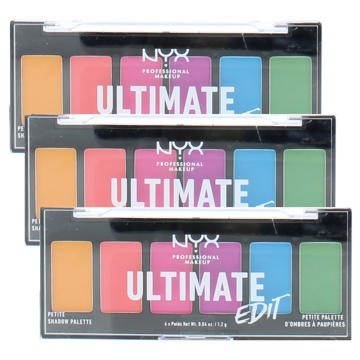 NYX Professional Makeup Ultimate Edit Petite Shadow Palette- Brights (6 Shades X 0.04oz) 0.24oz/7.2g (3 Pack)