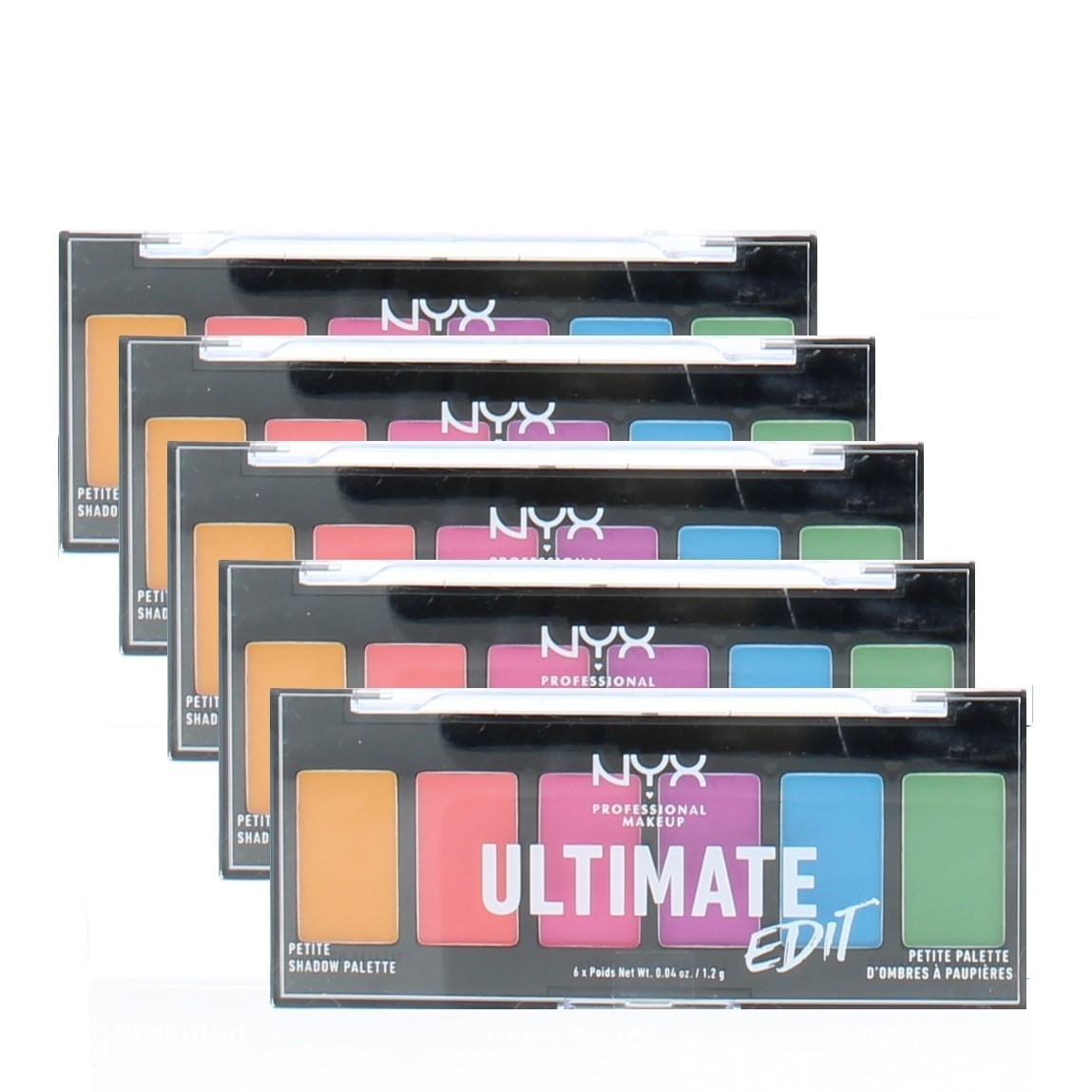NYX Professional Makeup Ultimate Edit Petite Shadow Palette- Brights (6 Shades X 0.04oz) 0.24oz/7.2g (5 Pack)