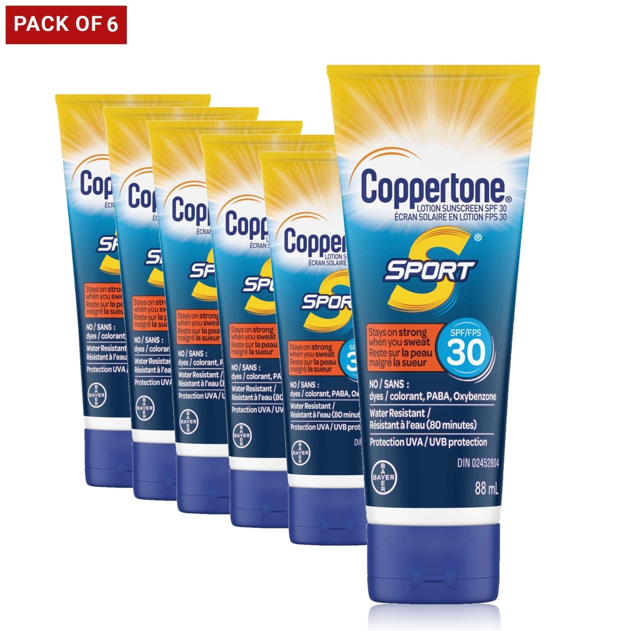 Coppertone Sport SPF30 Sunscreen 89mL, Pack of 6