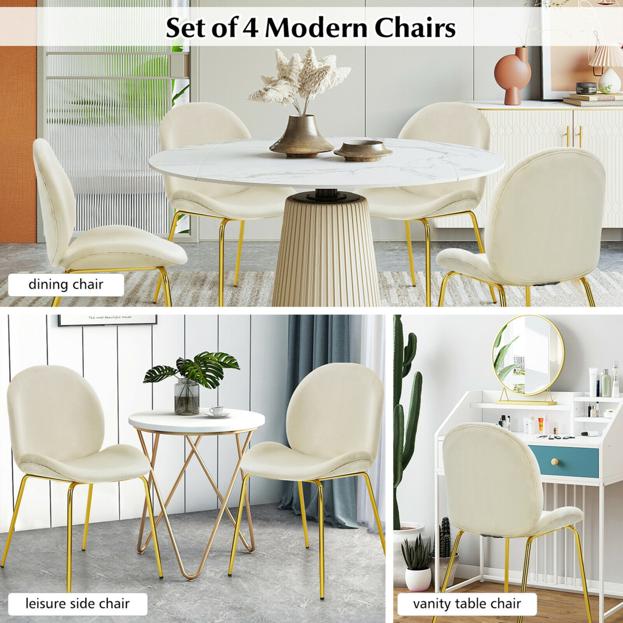 4PCS Velvet Dining Chair Accent Leisure Chair Armless Side Chair - Beige