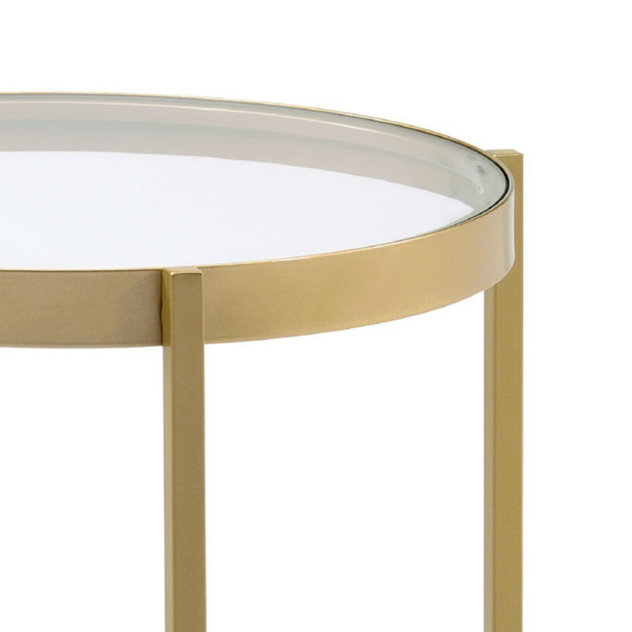 End Table With Round Glass Top And Metal Frame, Gold- Saltoro Sherpi