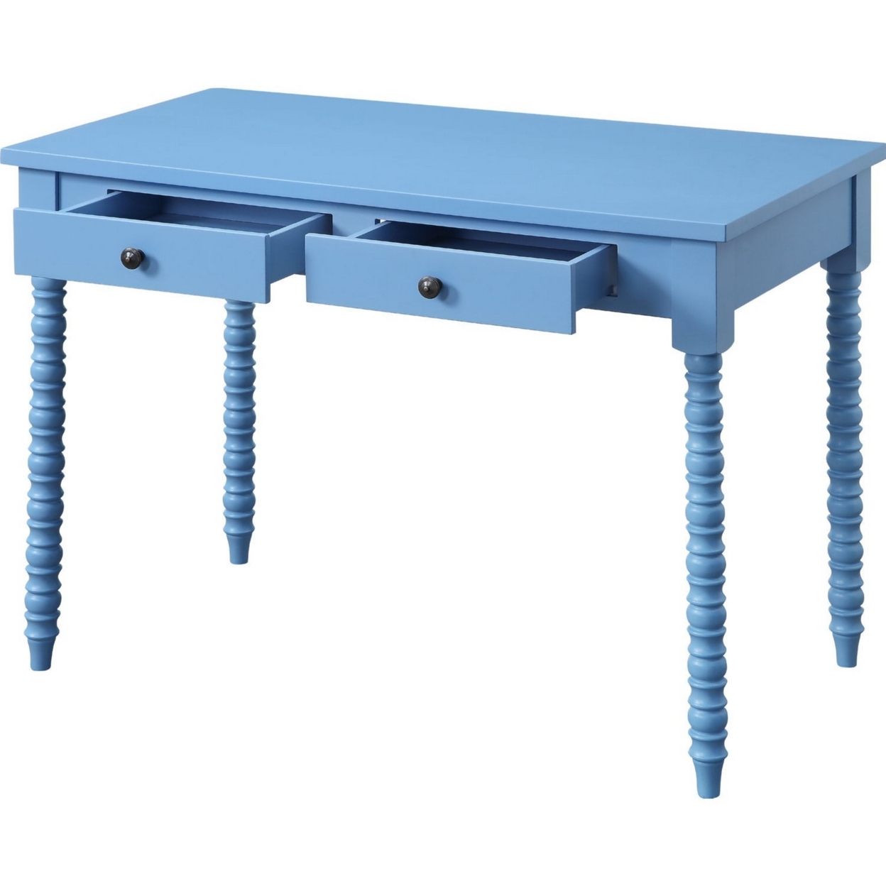 Recatngular Wooden Storage Drawer Writing Desk, Blue- Saltoro Sherpi