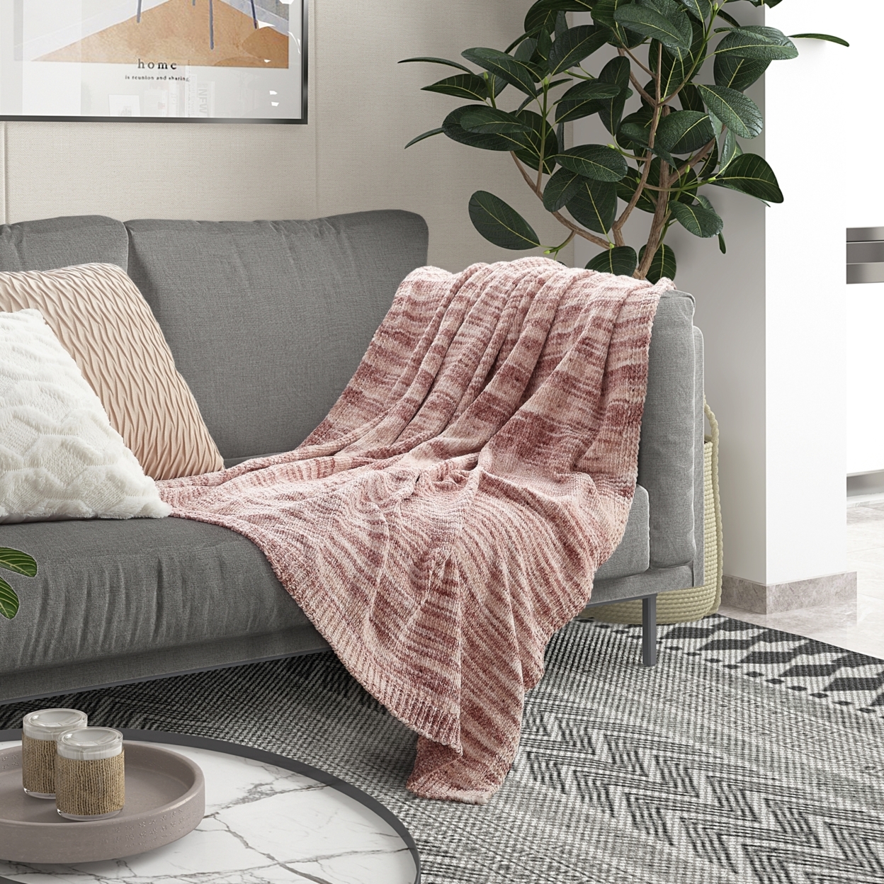Malani Throw-Space Dye Chenille-Cozy And Lightweight-Soft - Blush