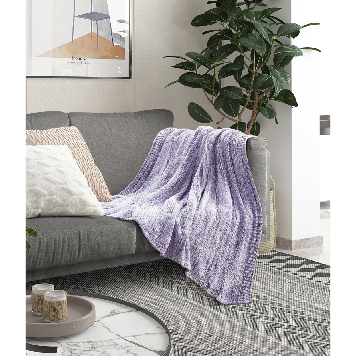 Malani Throw-Space Dye Chenille-Cozy And Lightweight-Soft - Purple