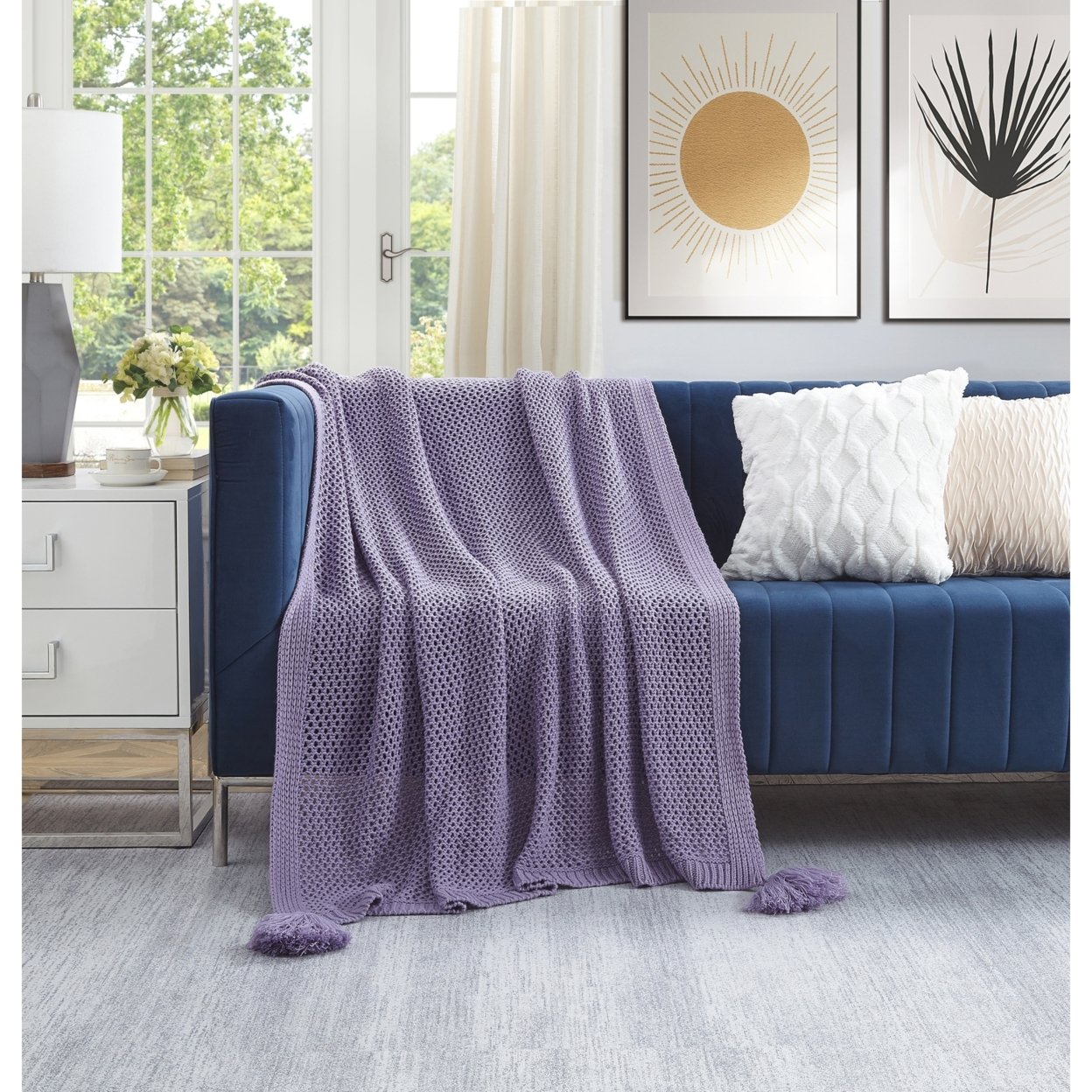 Maryjane Throw-Wool-like-4 Corner Tassel-Cozy - Purple
