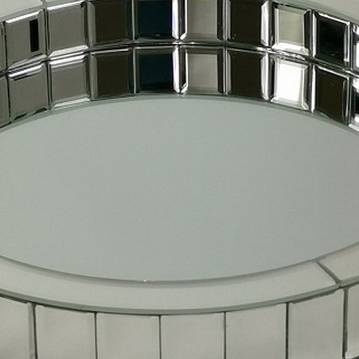 Tray With Round Shape Beveled Mirror Panel Framing, Clear- Saltoro Sherpi