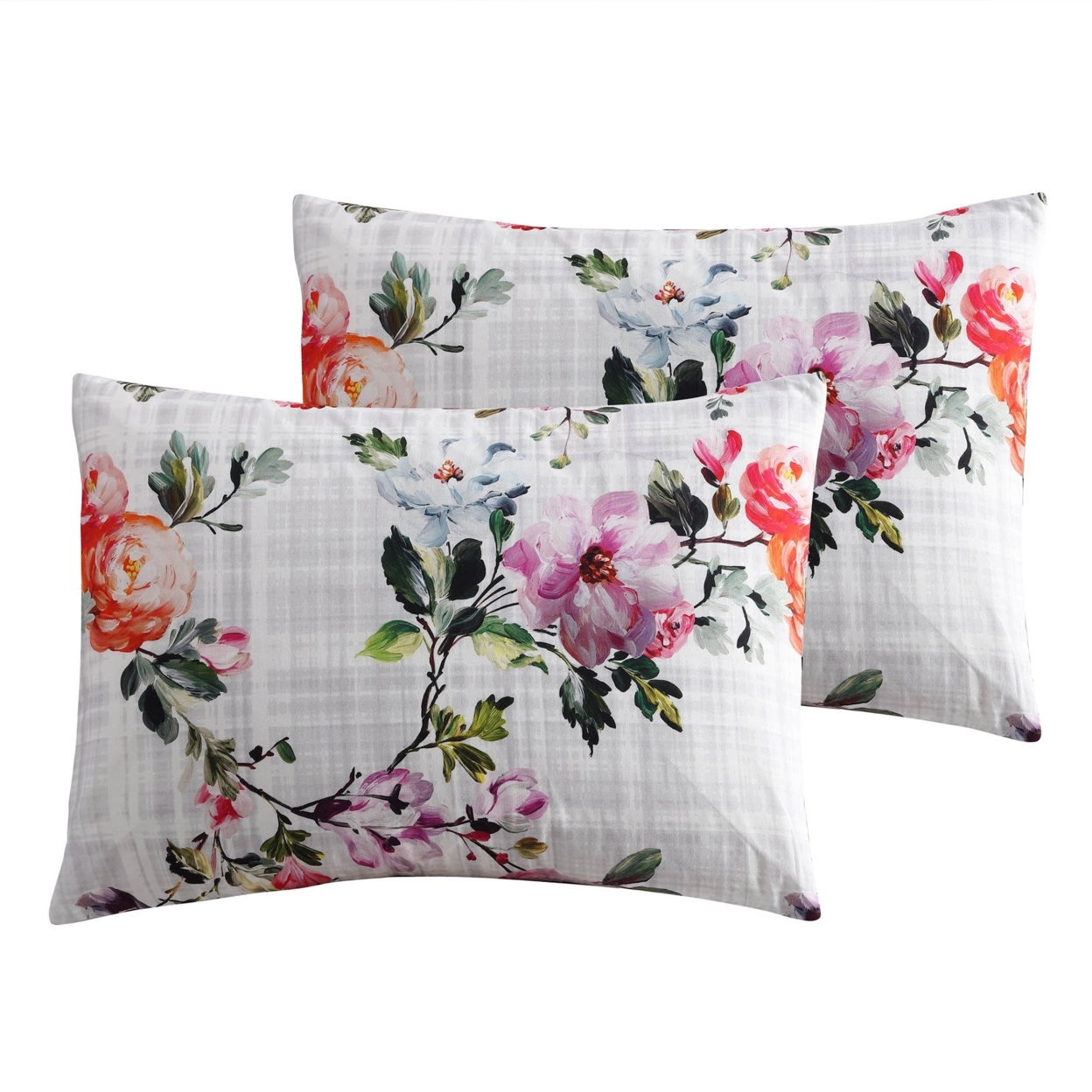 7 Piece King Comforter Set With Watercolor Floral Print, Multicolor- Saltoro Sherpi