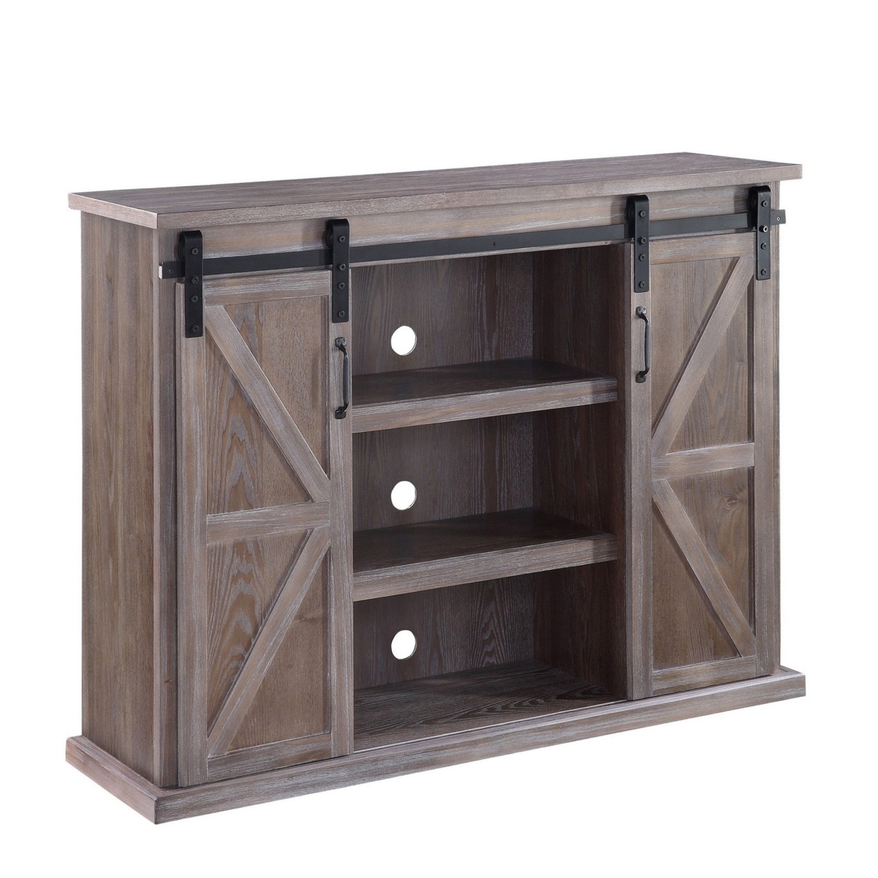 TV Stand With 2 Barn Sliding Doors And Farmhouse Style, Rustic Brown- Saltoro Sherpi