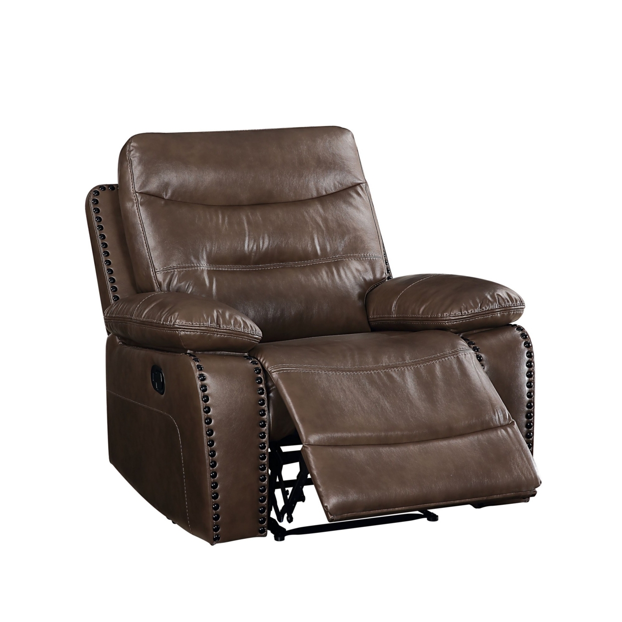 Recliner With Leatherette Upholstery And Tufted Seat, Brown- Saltoro Sherpi