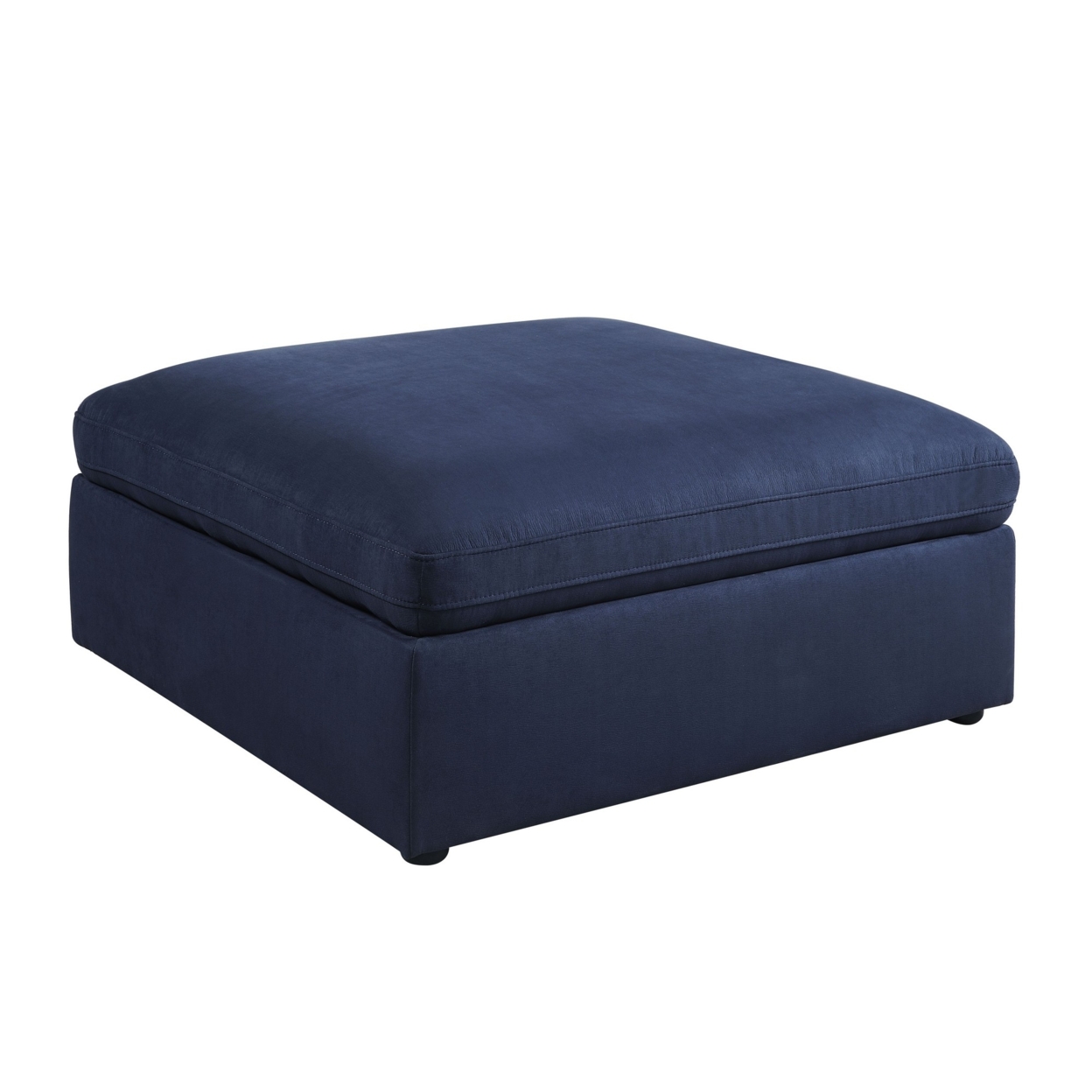 Ottoman With Fabric Seat And Stitched Details, Blue- Saltoro Sherpi