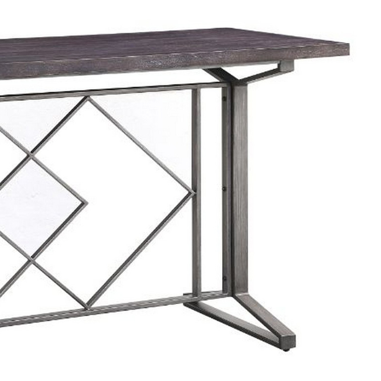 Counter Height Table With Geometric Metal Base, Gray- Saltoro Sherpi