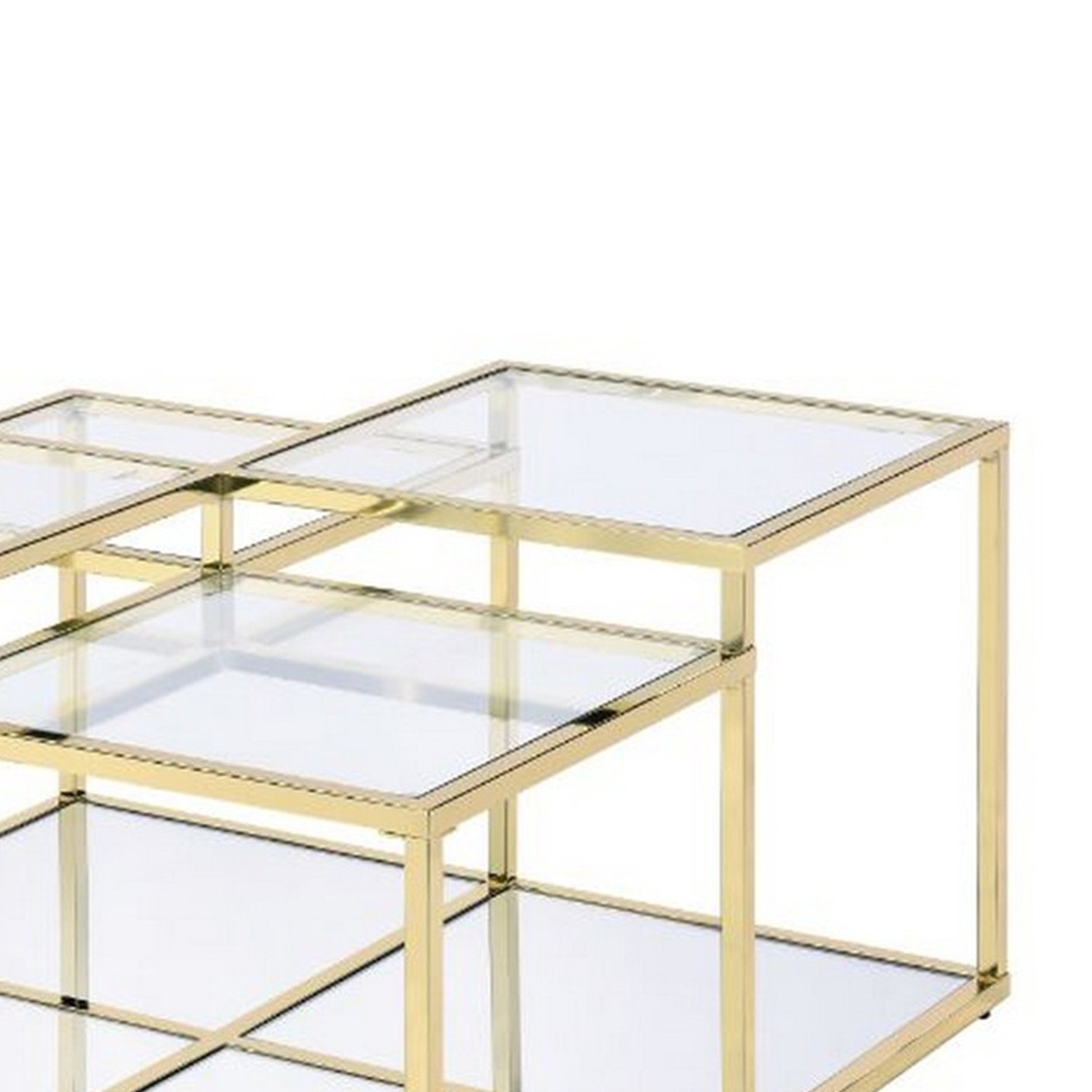Coffee Table With Glass Top And Tubular Frame, Gold- Saltoro Sherpi