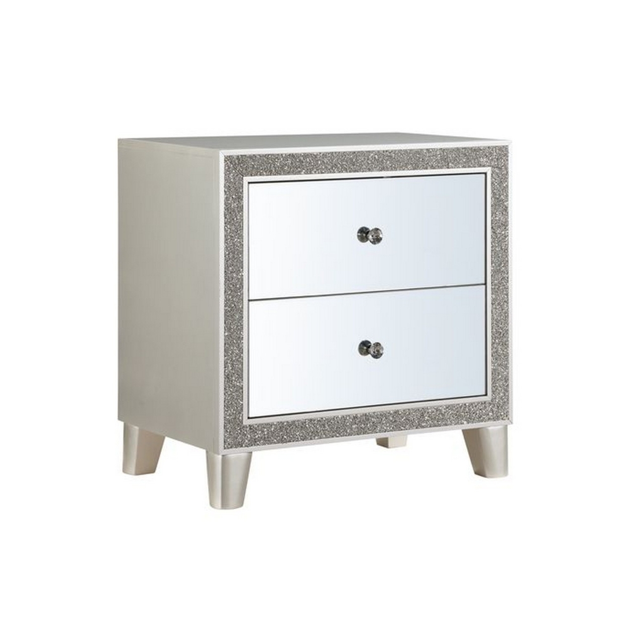 Nightstand With Mirrored Front 2 Drawers, Champagne Silver- Saltoro Sherpi