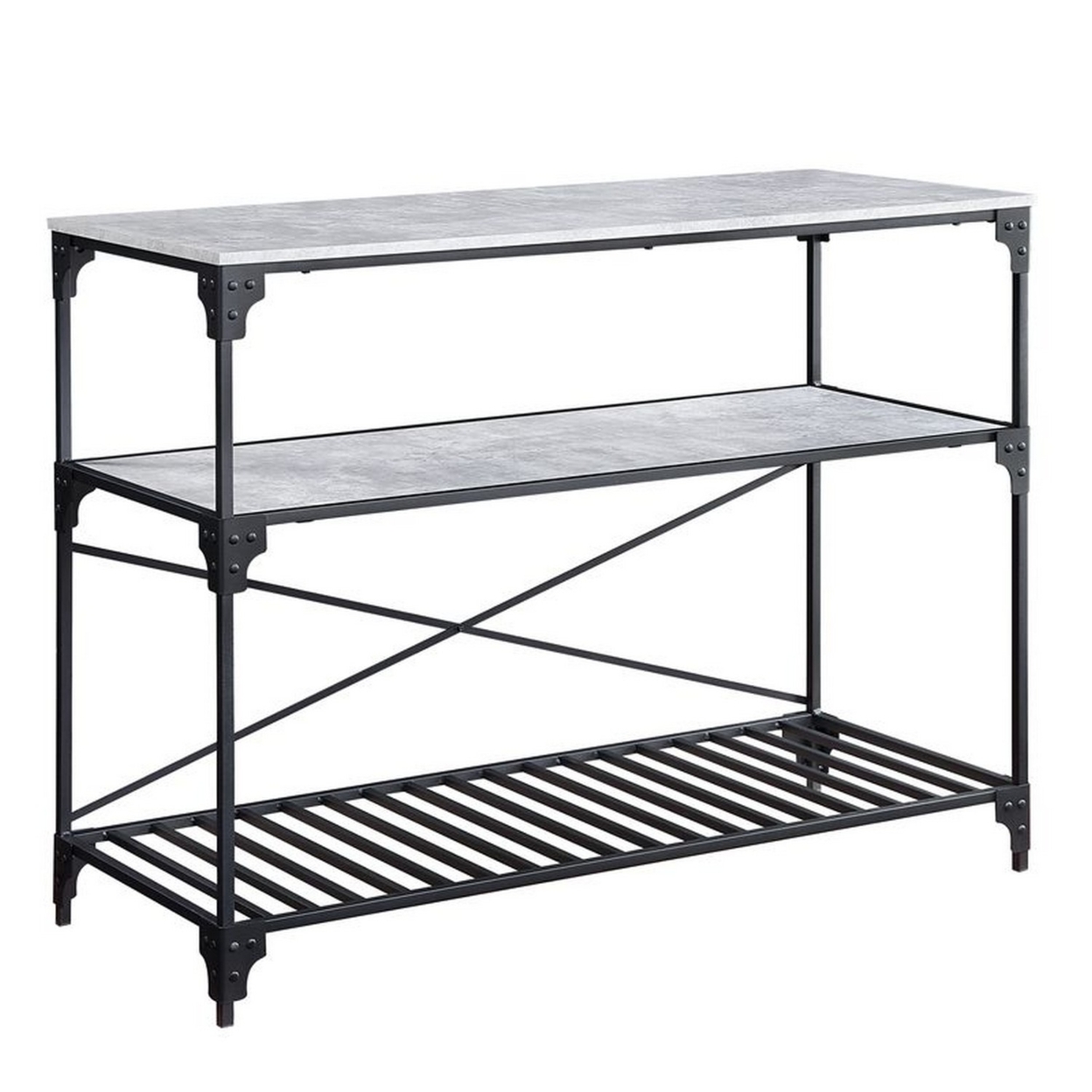 3 Tier Kitchen Island With Wooden And Slatted Shelves, Gray- Saltoro Sherpi