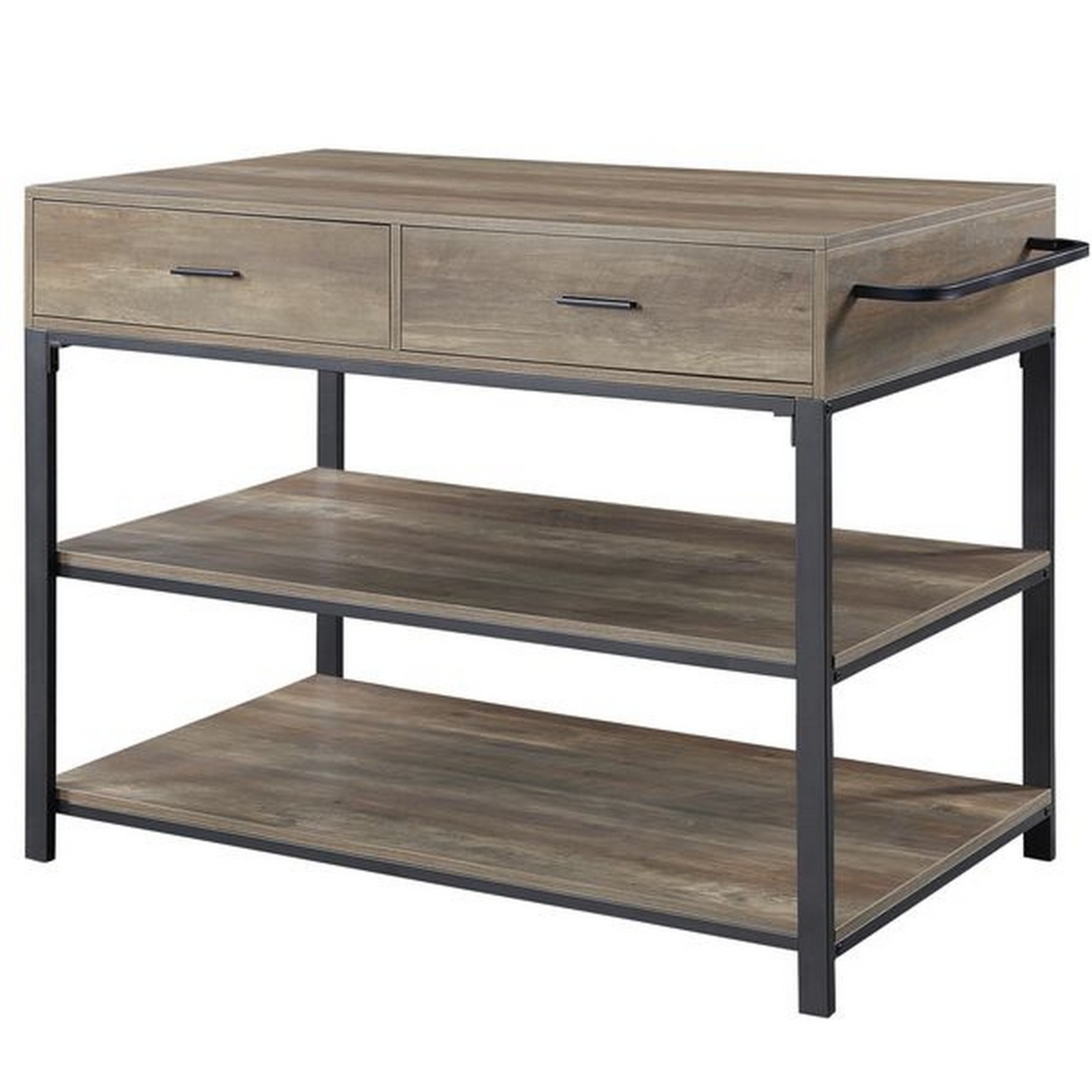3 Tier Kitchen Island With 2 Drawers And Metal Frame, Brown And Black- Saltoro Sherpi