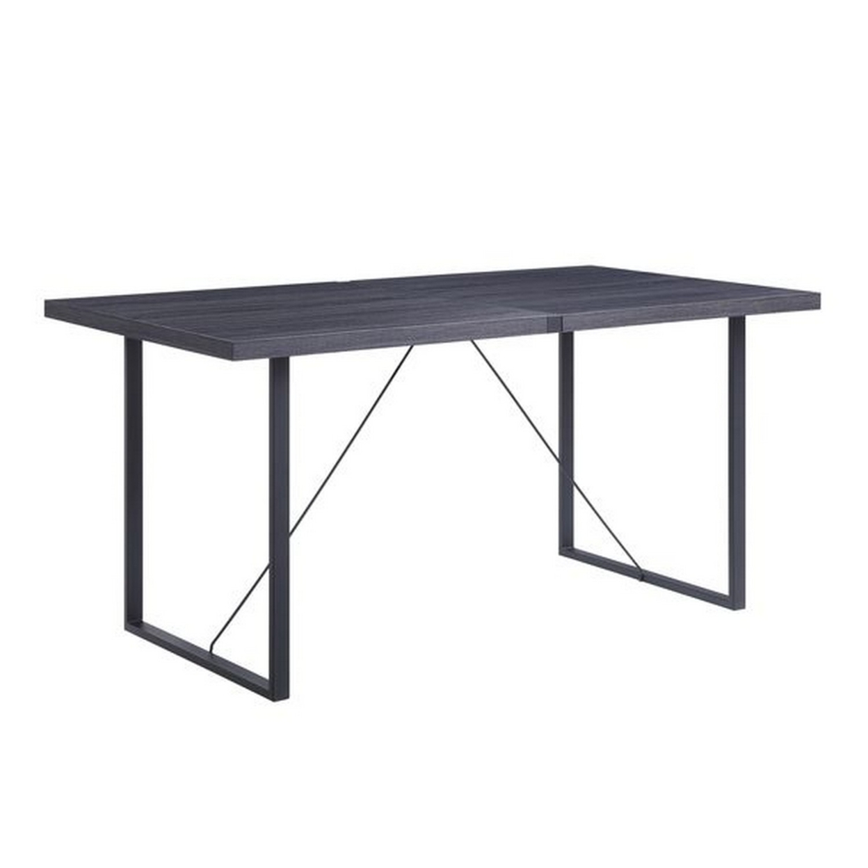 Dining Table With Rectangular Metal Inserted Top And Sled Base, Gray- Saltoro Sherpi