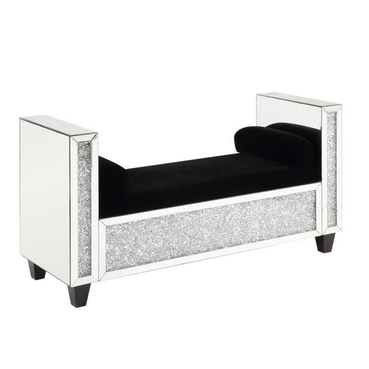 Mirrored Bench With 2 Pillows And Button Tufted Seat, Silver- Saltoro Sherpi