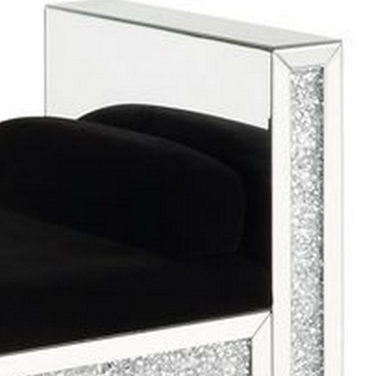 Mirrored Bench With 2 Pillows And Button Tufted Seat, Silver- Saltoro Sherpi
