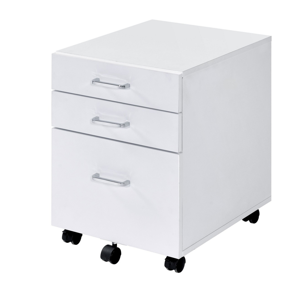 Cabinet With 3 Drawers And Wheels, White- Saltoro Sherpi