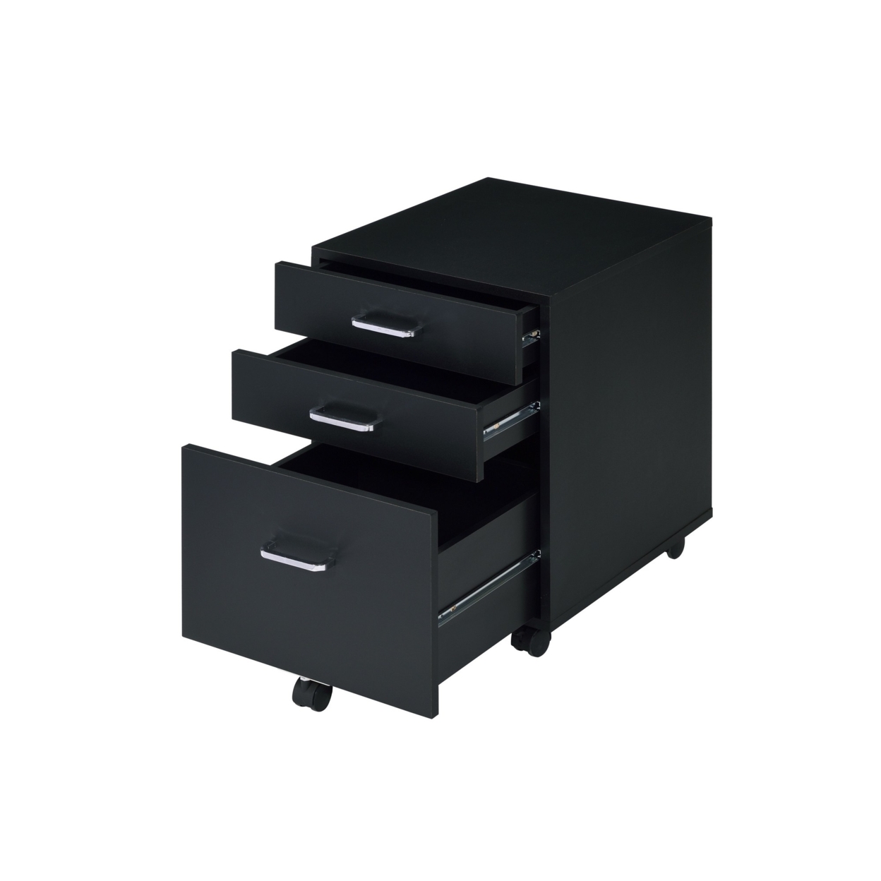 Cabinet With 3 Drawers And Wheels, Black- Saltoro Sherpi