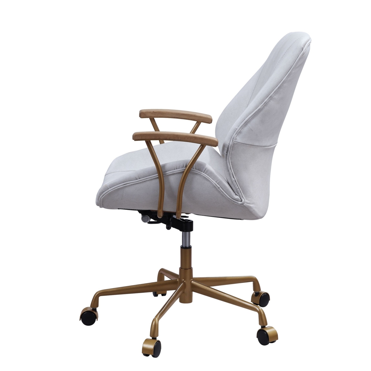 Office Chair With 5 Star Base And Armrests, Vintage White And Brown- Saltoro Sherpi