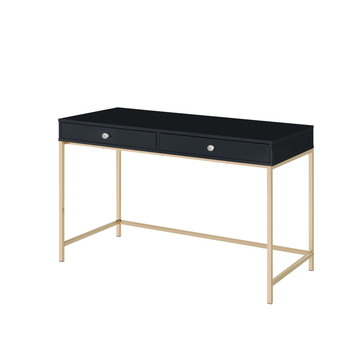 Writing Desk With 2 Storage Compartments, Black And Gold- Saltoro Sherpi