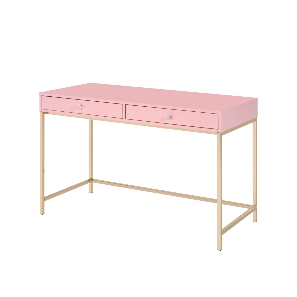 Writing Desk With 2 Storage Compartments, Pink And Gold- Saltoro Sherpi