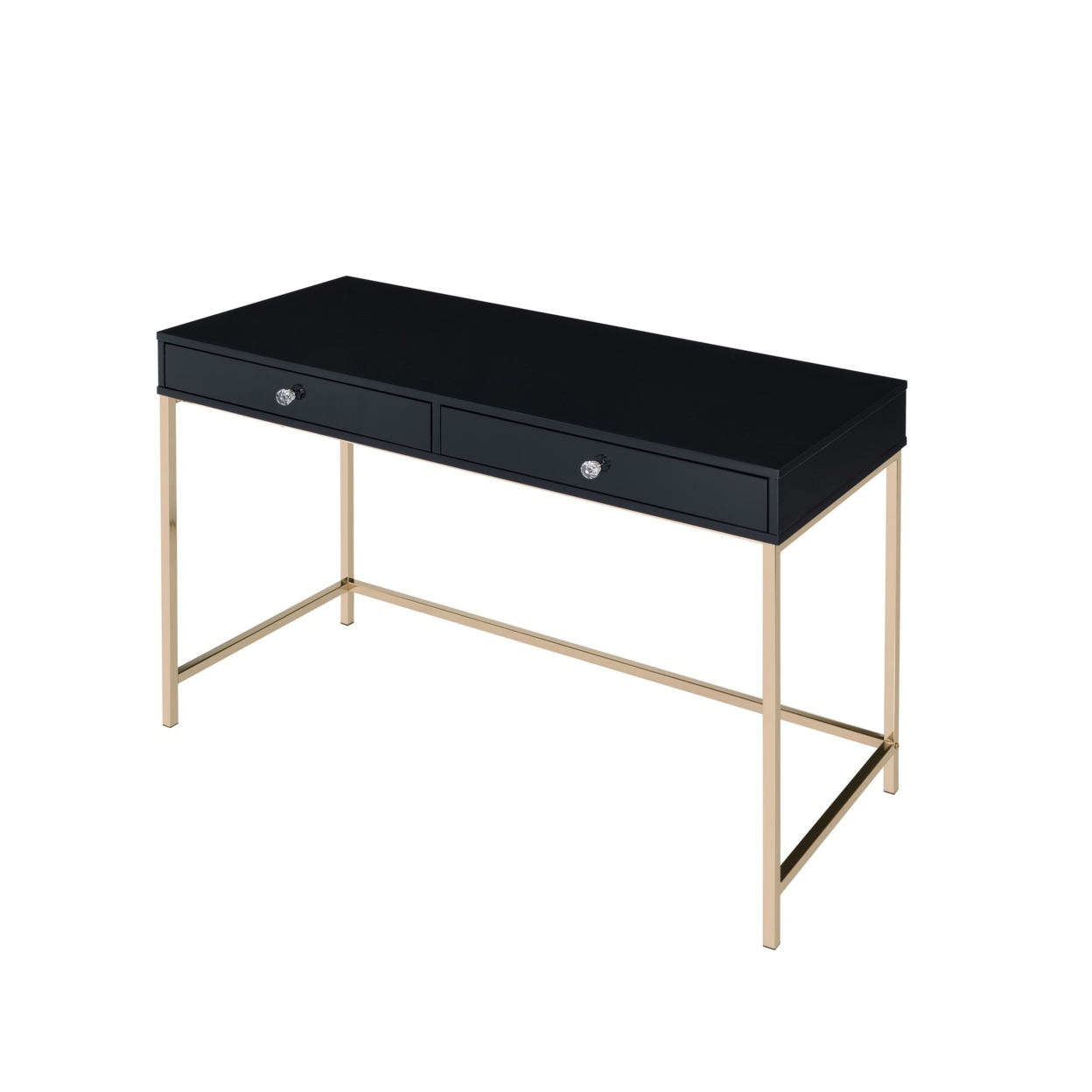 Writing Desk With 2 Storage Compartments, Black And Gold- Saltoro Sherpi