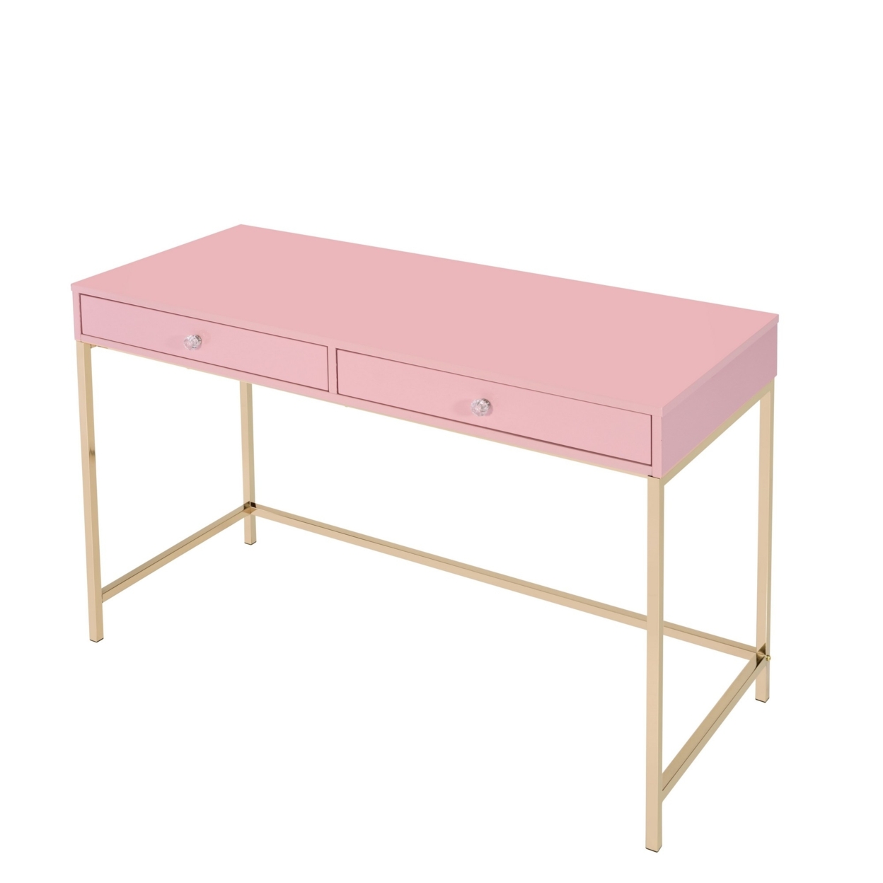 Writing Desk With 2 Storage Compartments, Pink And Gold- Saltoro Sherpi