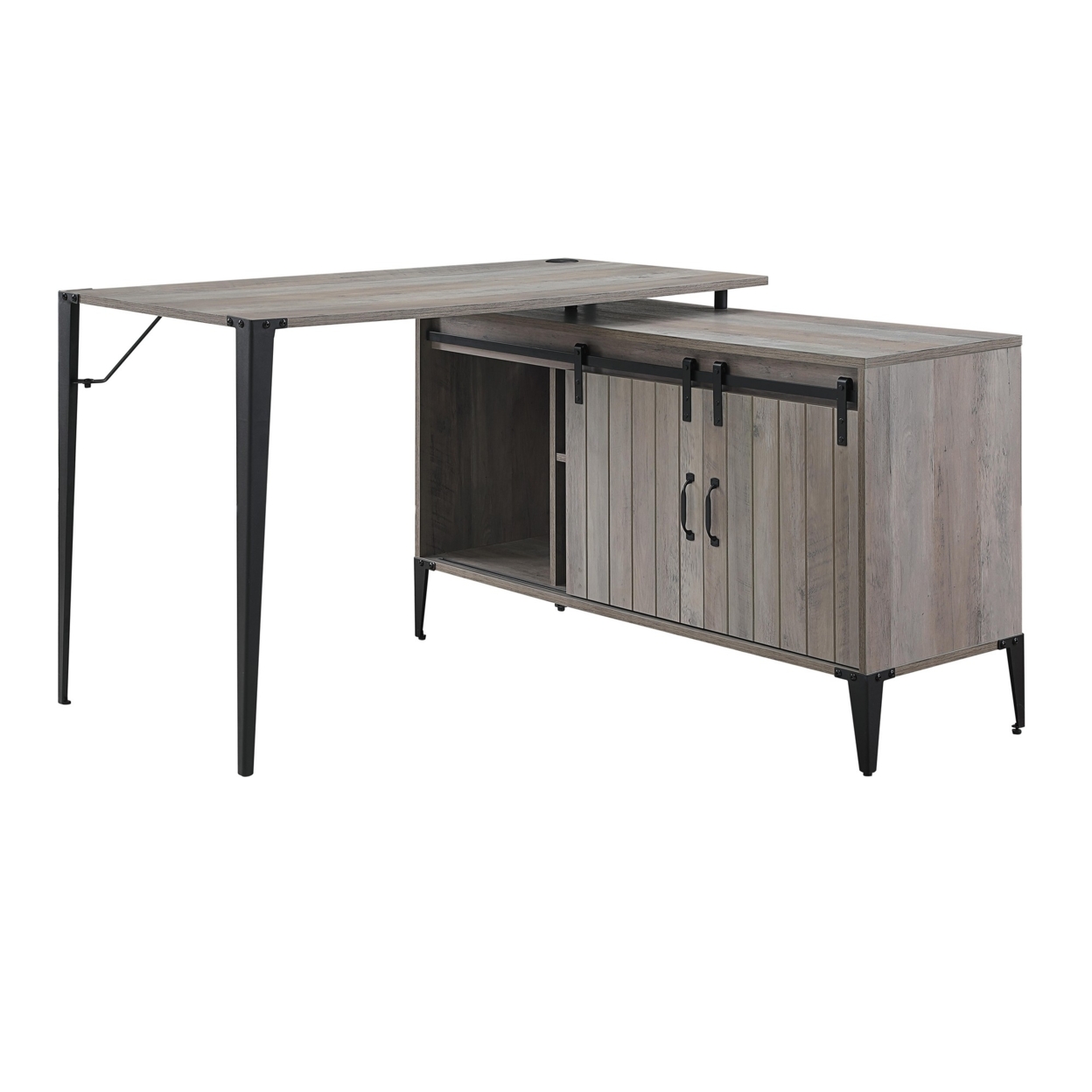 Writing Desk With L Shaped Tabletop, Gray And Black- Saltoro Sherpi