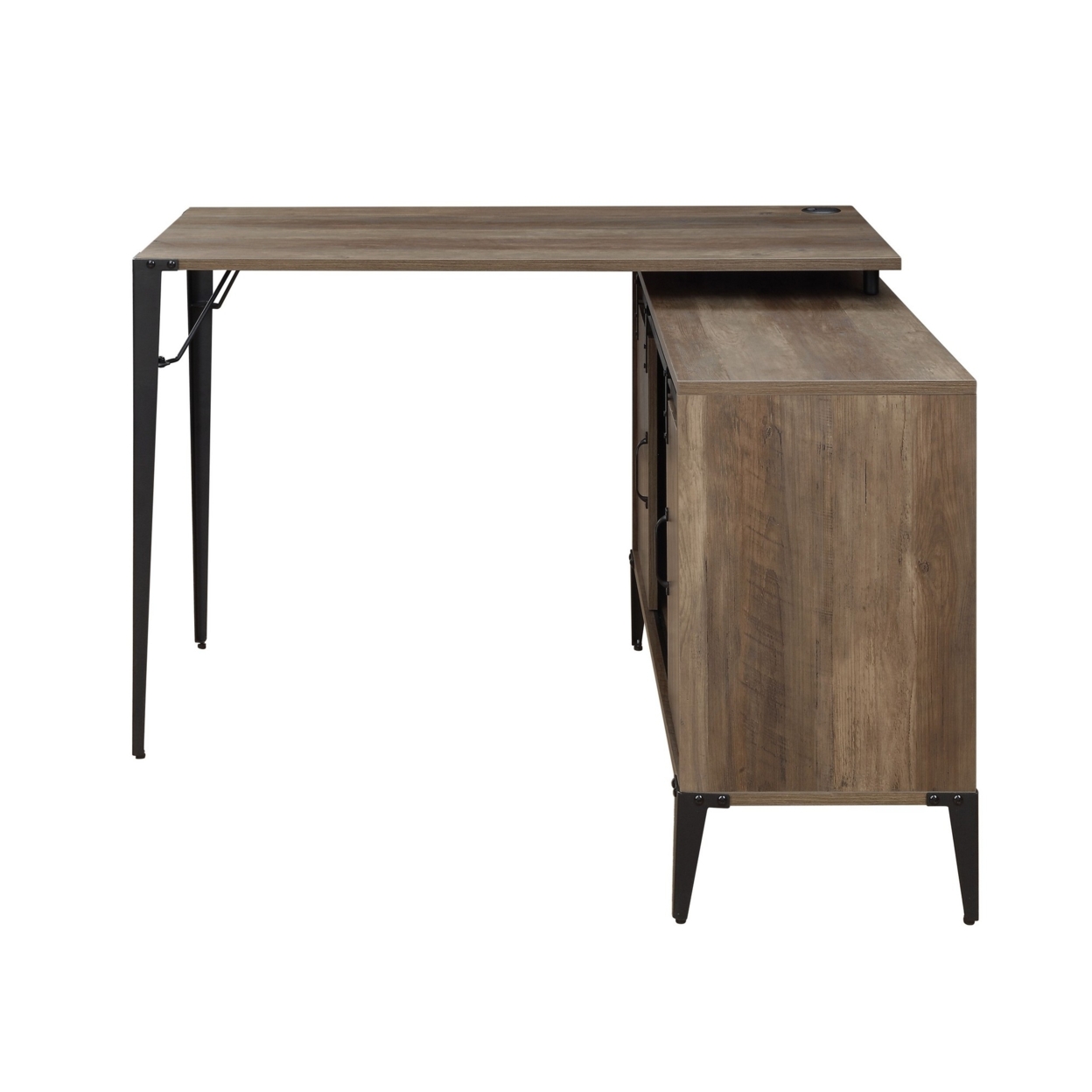 Writing Desk With L Shaped Tabletop And Sliding Barn Door, Brown And Black- Saltoro Sherpi