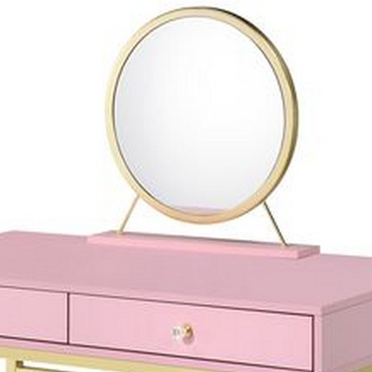 Vanity Desk With Removable Mirror And Open Metal Frame, Pink And Gold- Saltoro Sherpi