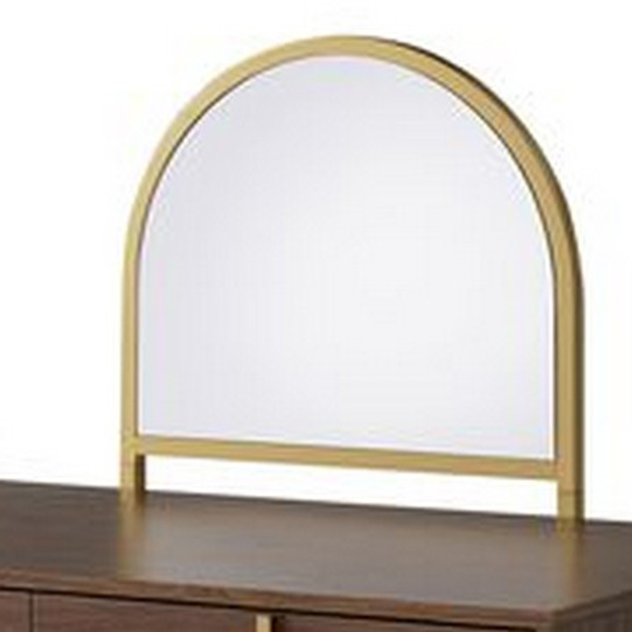 Vanity Desk With Mirror And Open Metal Frame, Brown And Gold- Saltoro Sherpi