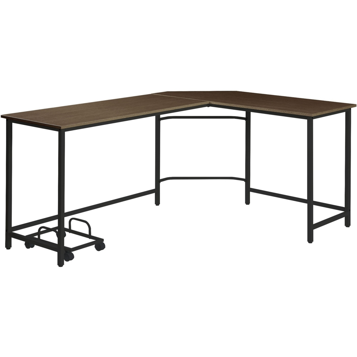 L Shape Computer Desk With CPU Holder And Casters, Brown- Saltoro Sherpi