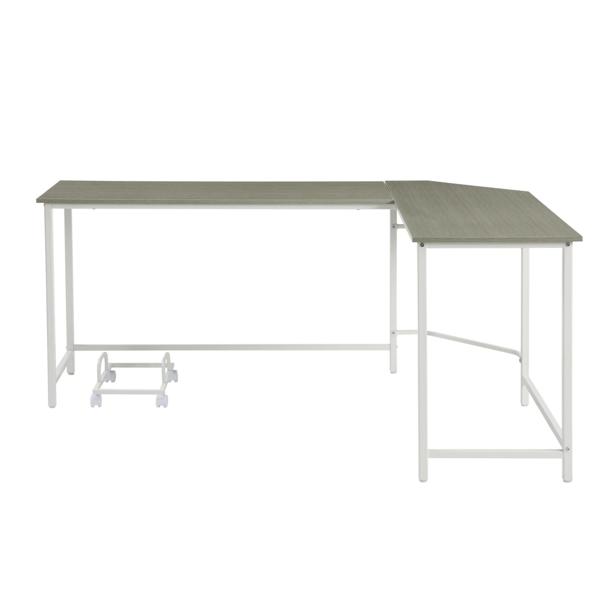 L Shape Computer Desk With CPU Holder And Casters, Gray- Saltoro Sherpi