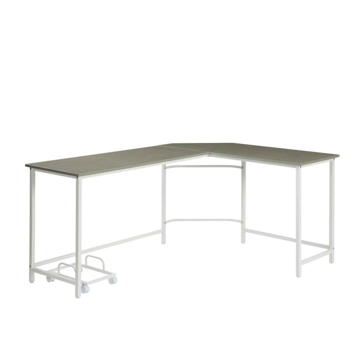 L Shape Computer Desk With CPU Holder And Casters, Gray- Saltoro Sherpi