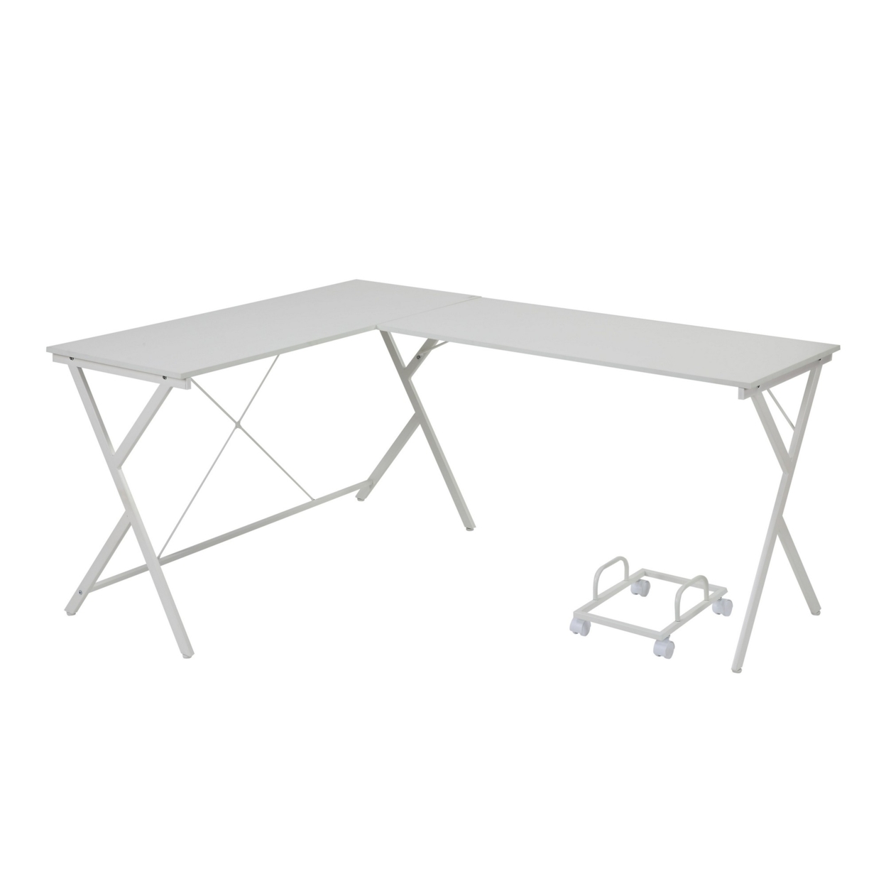 Computer Desk With X Metal Accent And CPU Holder, White- Saltoro Sherpi
