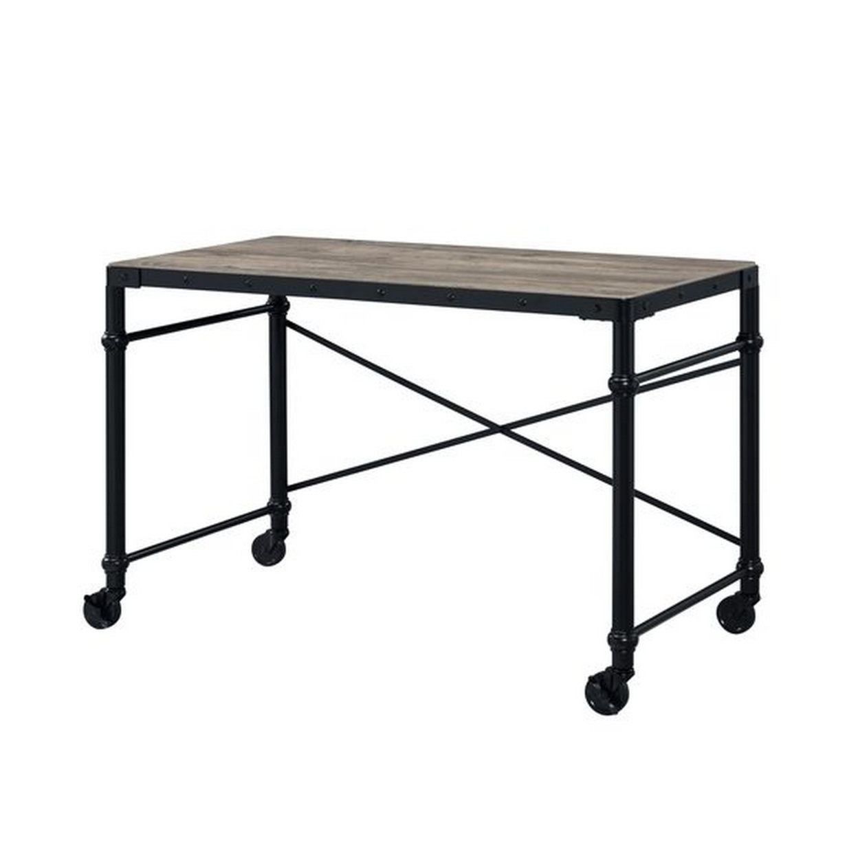 Writing Desk With Casters And Nail Accents, Black- Saltoro Sherpi