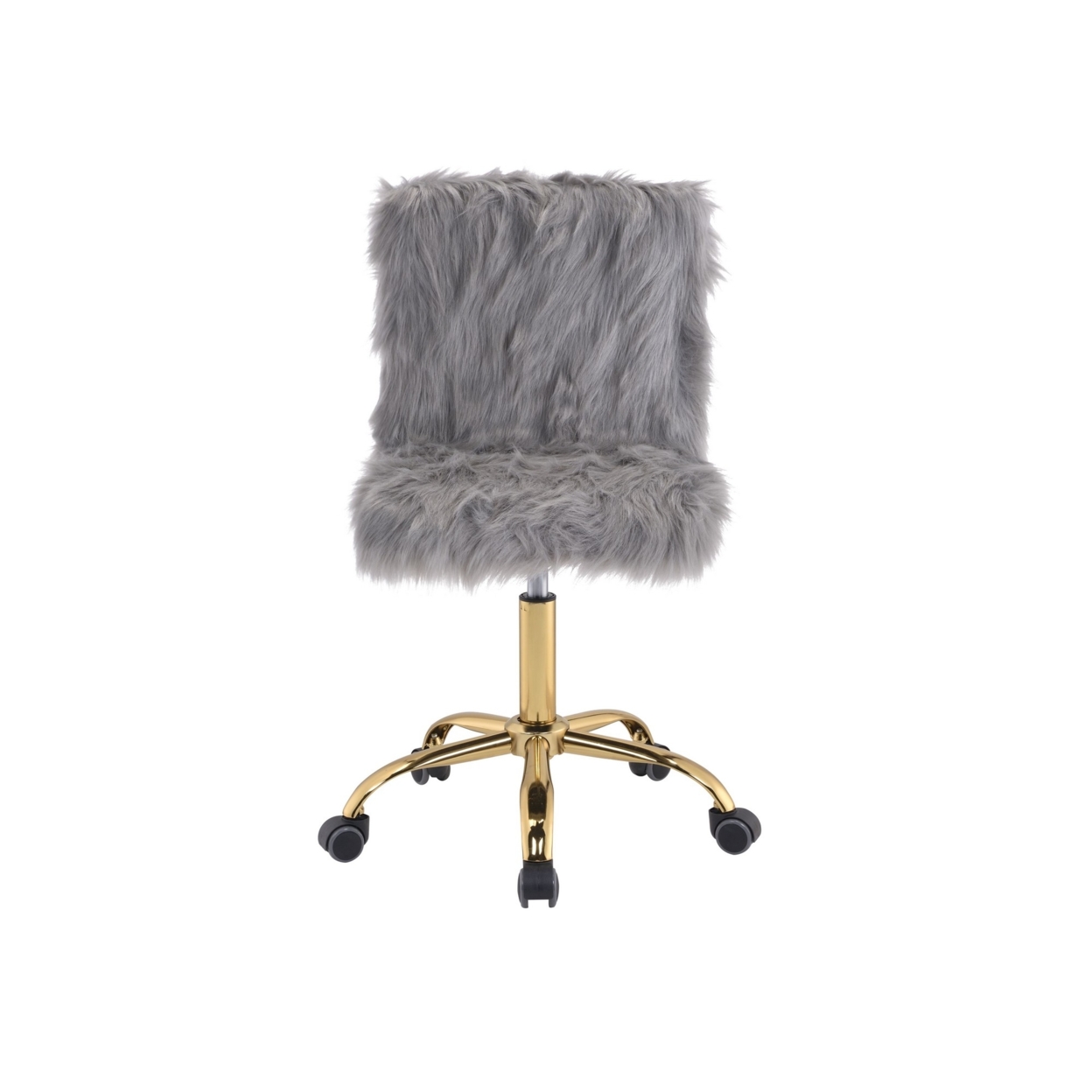 Office Chair With Faux Fur Fabric And Swivel Mechanism, Gray- Saltoro Sherpi