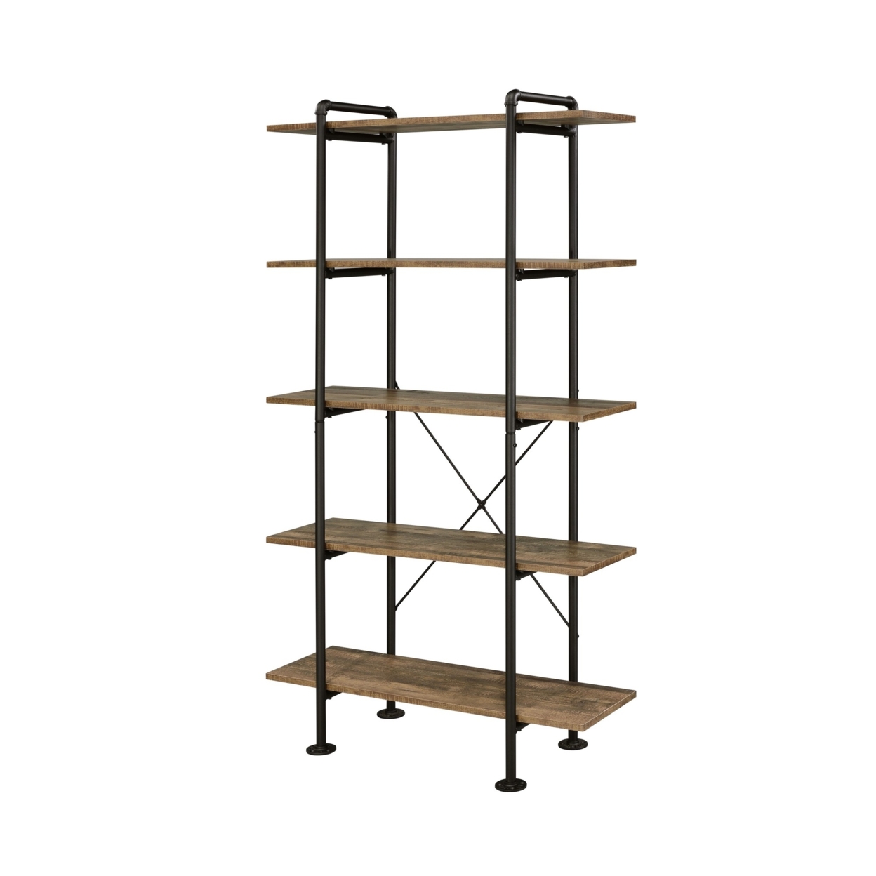 Bookcase With Metal Pipe Design And 5 Tier Shelves, Brown- Saltoro Sherpi