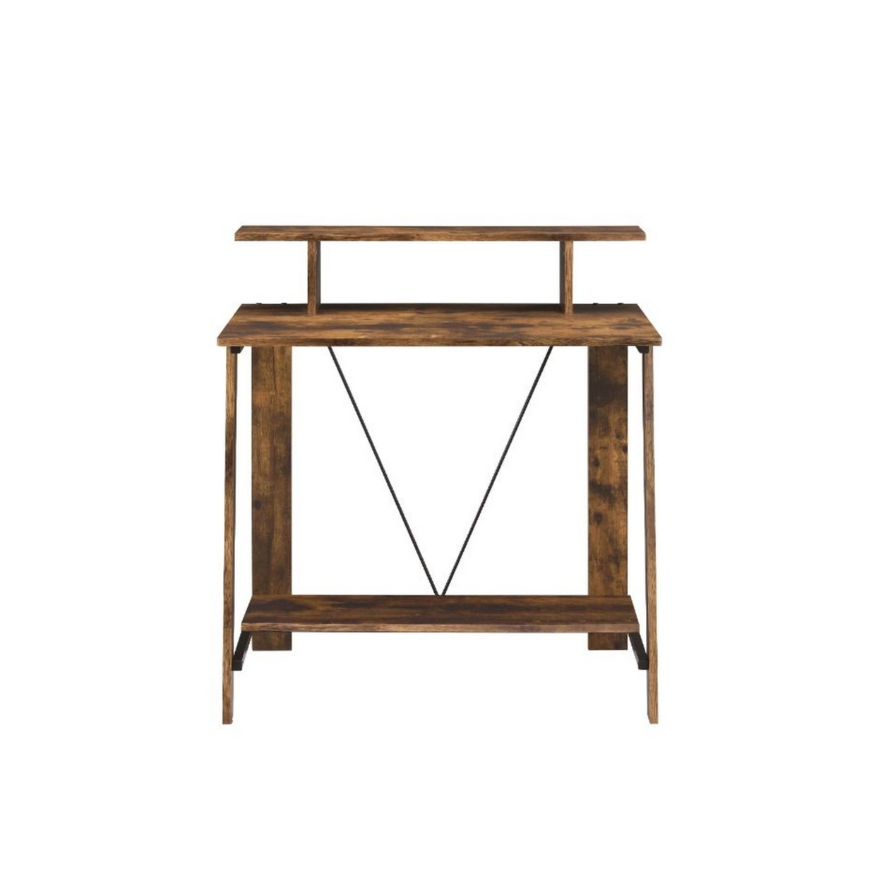 Writing Desk With V Shaped Frame, Weathered Oak And Black- Saltoro Sherpi