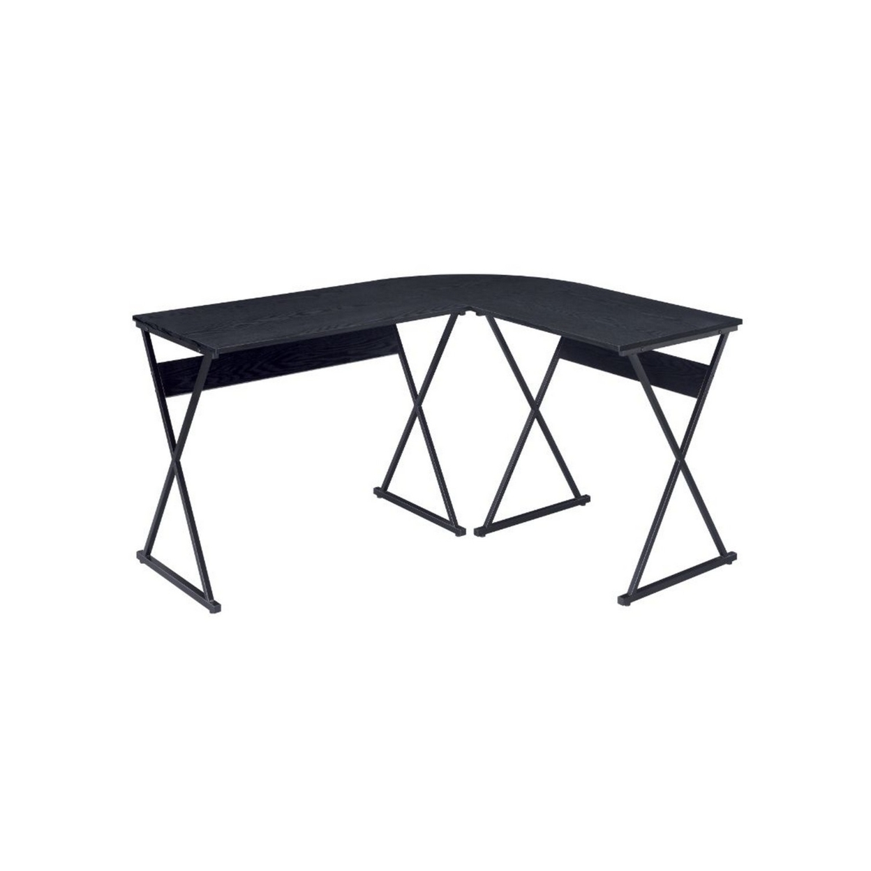 Writing Desk With L Shaped Top And S-Shaped Base , Black- Saltoro Sherpi